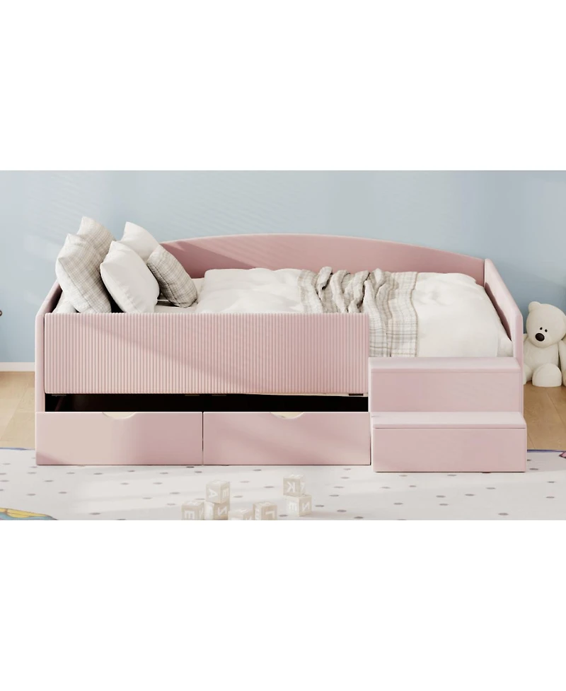 Streamdale Furniture Full Size Upholstered Daybed Frame with 2 Storage Drawers