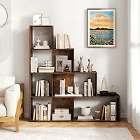 Sugift 4-Tier Stepped Bookshelf Freestanding Ladder Storage Shelf with 6 Open Cubes