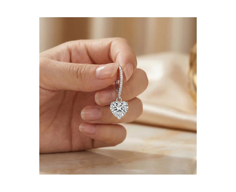 Rachel Glauber Brilliant Gold Plated Cz Heart Drop Hoop Earrings