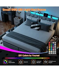 Streamdale Furniture King Size Led Storage Bed Frame with 4 Drawers and Charging Station