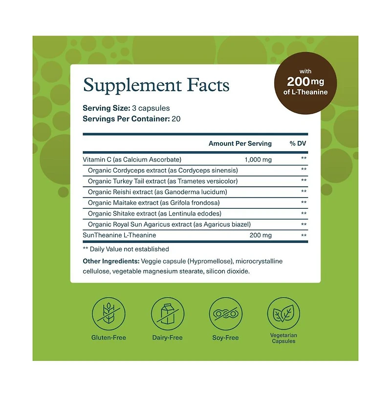 Youtheory Mushroom Stress Complex, Full-Spectrum Mushrrom with L-Theanine, 60 Vegetarian Capsules