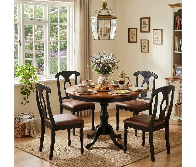 East West Furniture 5 Piece Dining Set Include a Dining Table and 4 Faux Leather Kitchen Chairs
