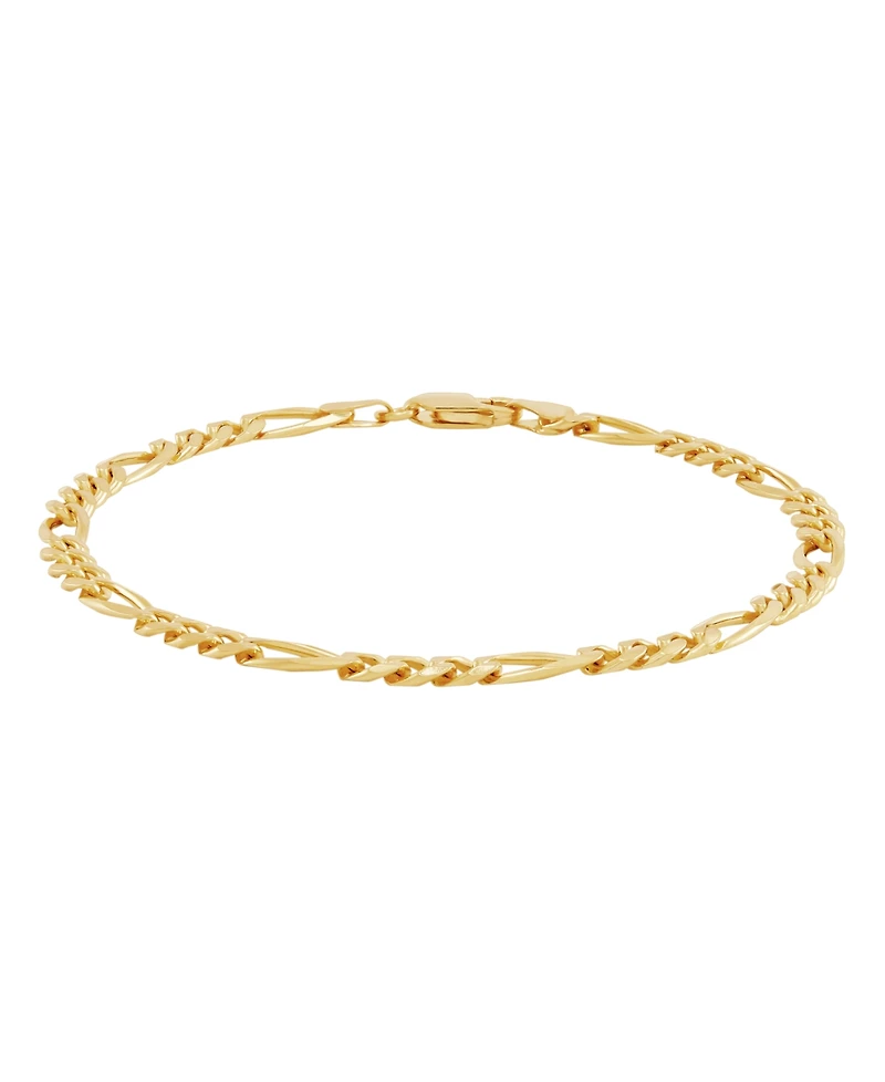 Italian Silver Solid Figaro Chain Bracelet in 18k Gold-Plated Sterling Silver