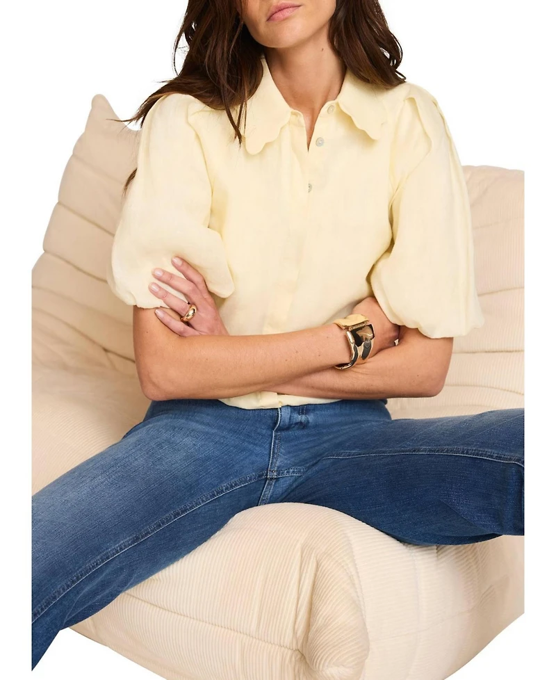 Mint Velvet Women's Ramie Short-Sleeve Puff-Sleeve Blouse