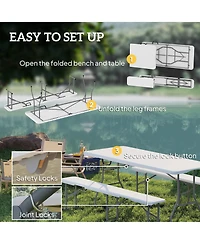 Mountaintop 6FT 3 Pieces Portable Camping Table and Chairs, Folding Picnic Table Bench Set with Carrying Handles for Bbq, Party