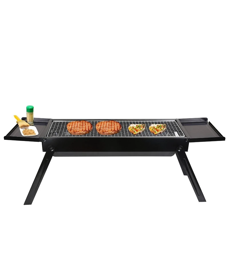 Mountaintop Foldable Charcoal Bbq Grill, w/ Shelf and Stainless Steel Net, Easy Setup, Portable Tabletop, for Camping, Picnic, Outdoor Party, Backyard