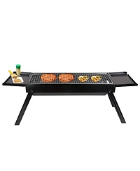 Mountaintop Foldable Charcoal Bbq Grill, w/ Shelf and Stainless Steel Net, Easy Setup, Portable Tabletop, for Camping, Picnic, Outdoor Party, Backyard