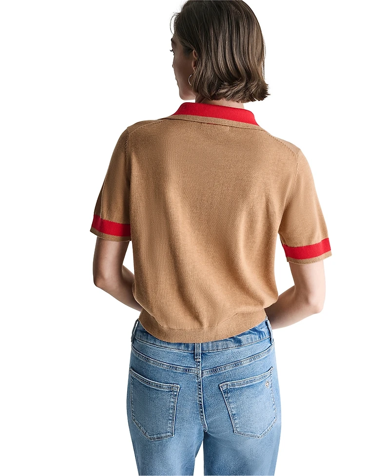 Bcbg Women's Colorblock Short-Sleeve Polo Sweater