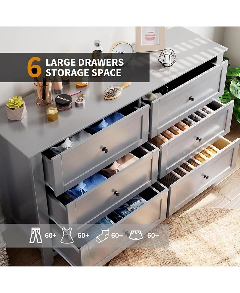 gaomon 6 Drawer Dresser for Bedroom, Modern Wood Storage Cabinet for Living Room or Entryway