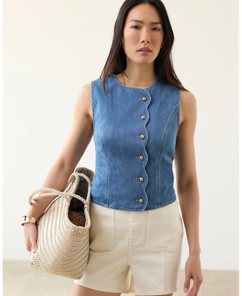Mint Velvet Women's Sleeveless Scallop Detail Denim Waistcoat
