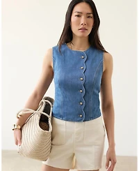 Mint Velvet Women's Sleeveless Scallop Detail Denim Waistcoat