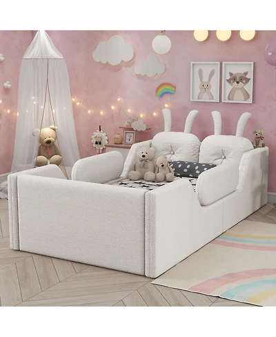 Streamdale Furniture Twin Upholstered Platform Bed with Rabbit Cushion and Removable Rails