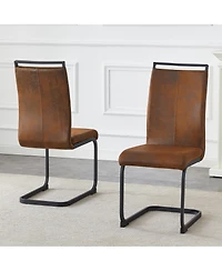 Flynama Set of 2 Vintage Tech Fabric Dining Chairs, 39.3" High Back Metal Frame Accent Chairs