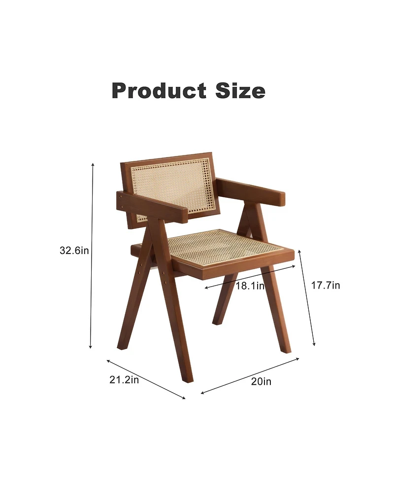 Flynama Modern Mid Century Rattan Accent Dining Chair with Armrests, for Living Room and Dining Room
