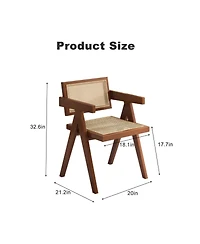Flynama Modern Mid Century Rattan Accent Dining Chair with Armrests, for Living Room and Dining Room