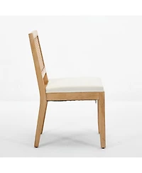 Flynama Set of 2 Farmhouse Cane Rattan Mid-Century Dining Chairs, Distressed Solid Hardwood Frame 300 Lbs Capacity