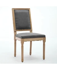 Flynama Set of 2 French Louis Square Back Carved Solid Wood Dining Chairs, Antique Painted Frame 300 Lbs Load