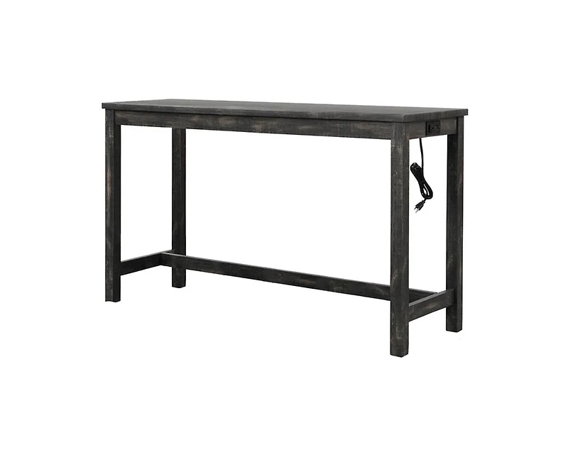 Flynama 3-Piece Counter Height Dining Set, Solid Wood Table with Outlet and 2 Tufted Linen Stools