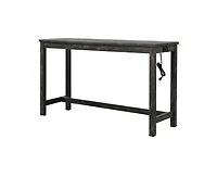 Flynama 3-Piece Counter Height Dining Set, Solid Wood Table with Outlet and 2 Tufted Linen Stools