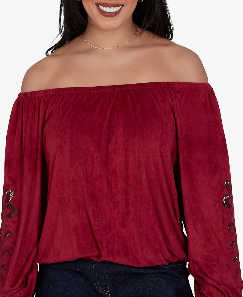 Ruby Rd. Petite Embroidered Scoop-Neck 3/4-Sleeve Blouse