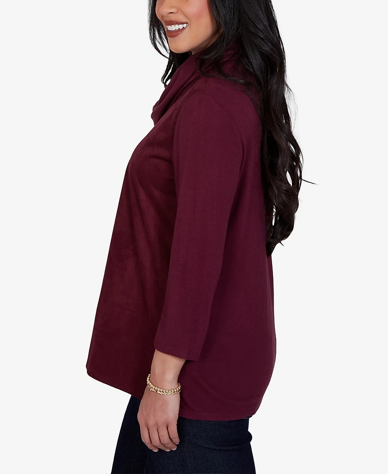 Ruby Rd. Petite Cowl Neck 3/4-Sleeve Side-Slit Blouse