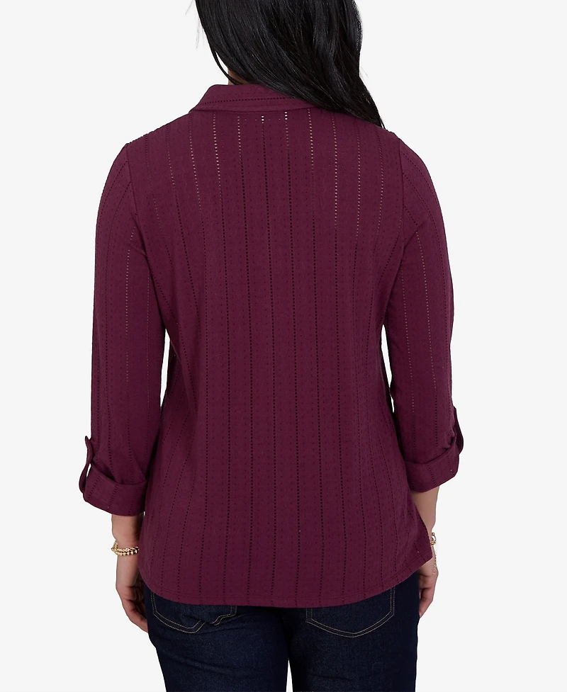 Ruby Rd. Petite Striped 3/4-Sleeve Henley Collar Blouse