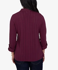 Ruby Rd. Petite Striped 3/4-Sleeve Henley Collar Blouse