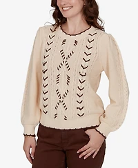 Ruby Rd. Petite Cable-Knit Scalloped-Trim Pullover