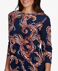 Ruby Rd. Petite Paisley-Print Boat Neck 3/4-Sleeve Top