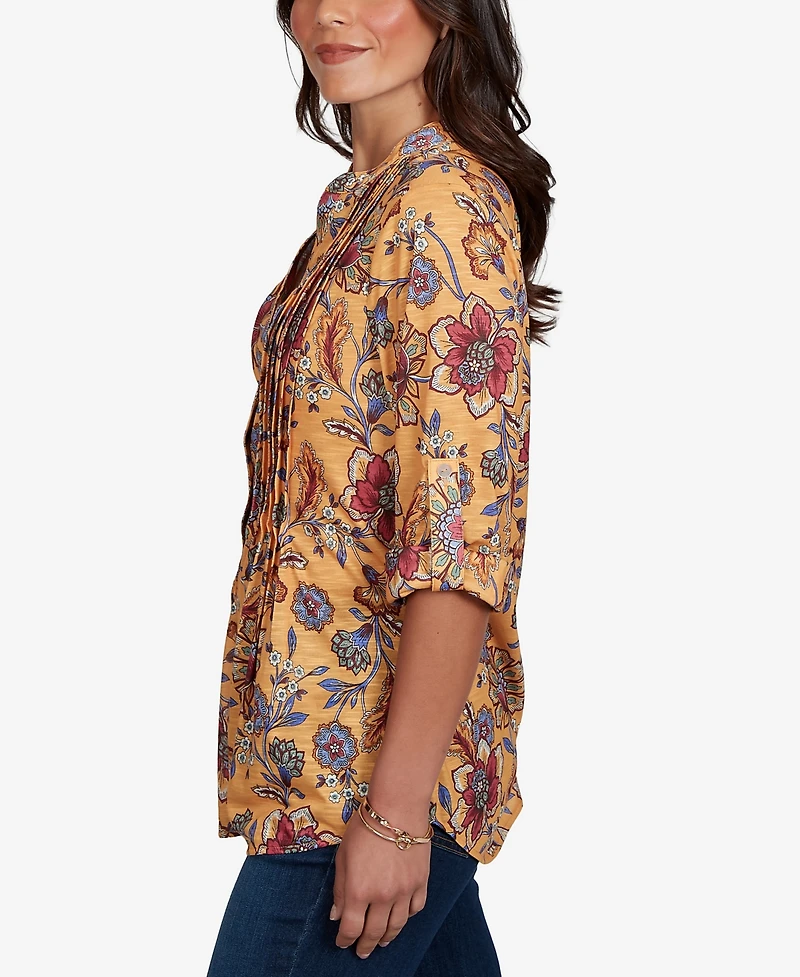 Ruby Rd. Petite Vines Henley 3/4-Sleeve Button-Front Top