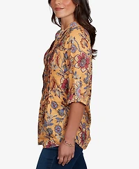 Ruby Rd. Petite Vines Henley 3/4-Sleeve Button-Front Top