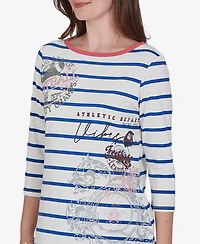 Ruby Rd. Petite Varsity Striped 3/4-Sleeve Boat-Neck Tee