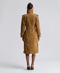 Avec Les Filles Women's Funnel-Neck Suede Oversized Trench Coat