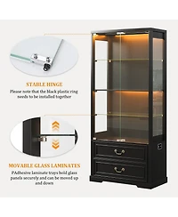 Vlsrka 67" Tall Display Cabinet with Glass Doors and 2 Drawers