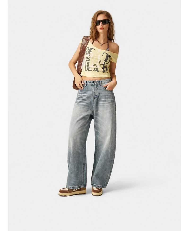 Aelfric Eden Women's Baggy Barrel High-Rise Wide-Leg Washed Jeans