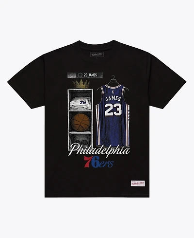 Mitchell & Ness Men's LeBron James Black Philadelphia 76ers Locker Room T-Shirt