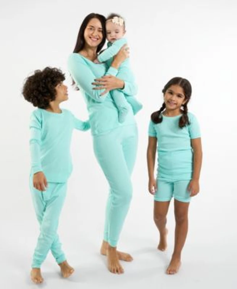 Leveret Matching Mommy Me Solid Aqua Blue Cotton Pajamas