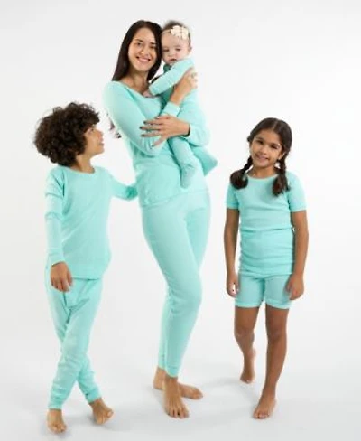Leveret Matching Mommy Me Solid Aqua Blue Cotton Pajamas