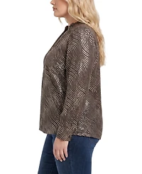 Ny Collection Plus Metallic-Print V-Neck Long-Sleeve Blouse