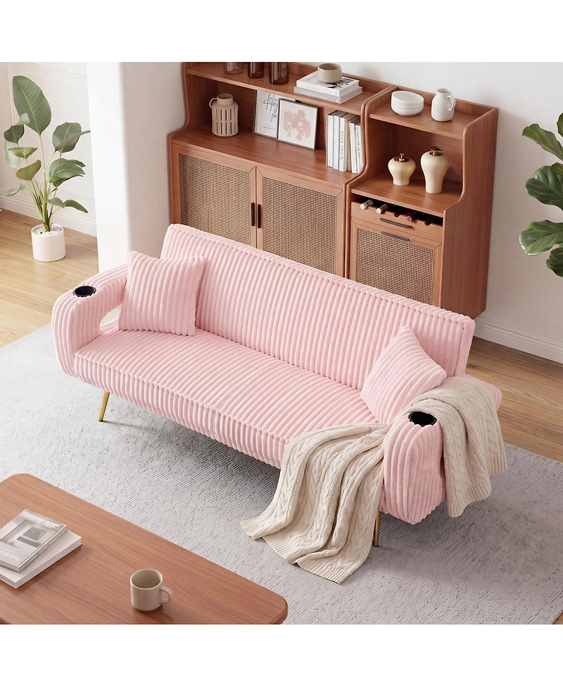 Streamdale Furniture Corduroy Convertible Sofa Bed with Pillows