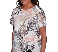 Alfred Dunner Petite Warm Palm Tree Tropical Short-Sleeve T-Shirt