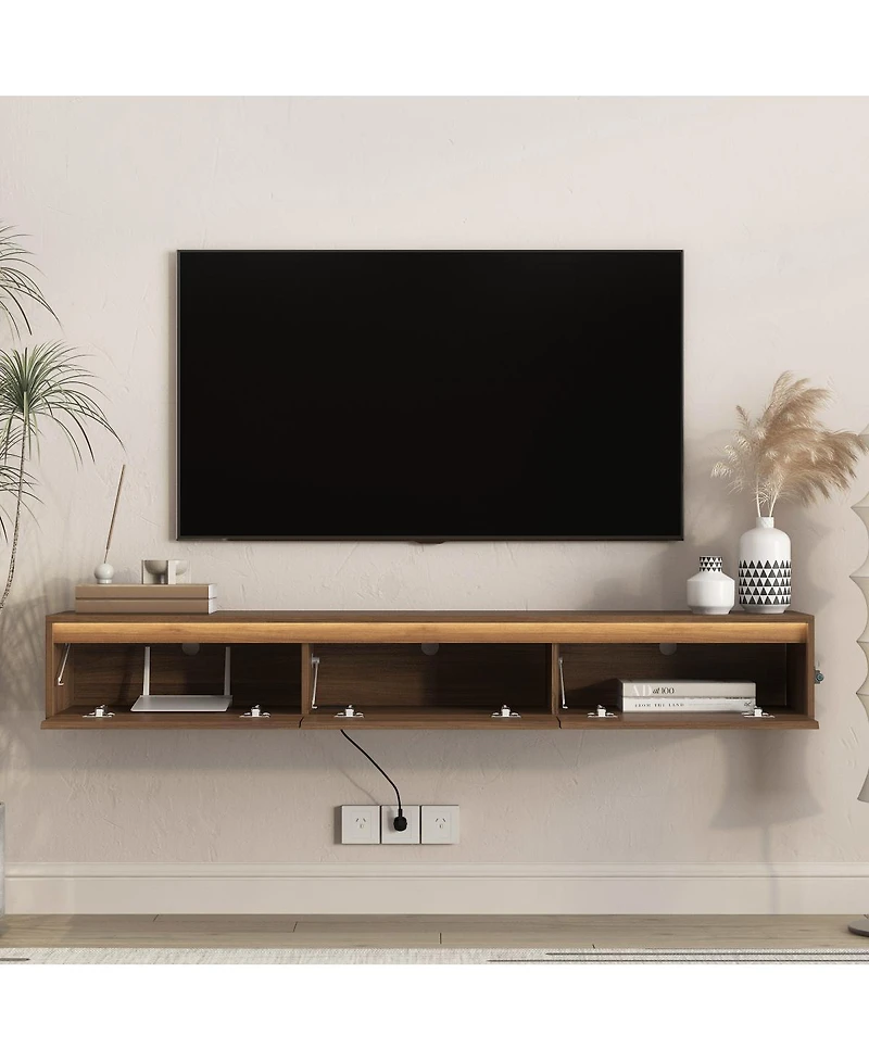 Streamdale Furniture Floating Tv Stand with Led Lights and Power Outlet
