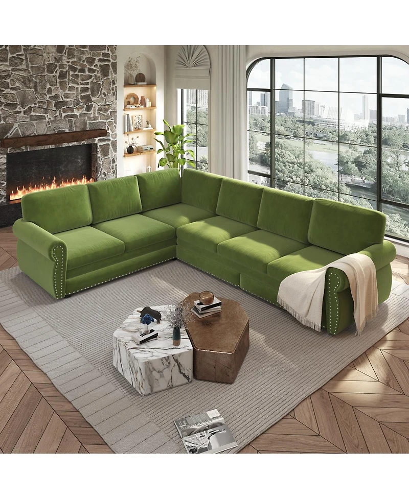 Streamdale Furniture 118" L-Shaped Pull-Out Sleeper Sofa with Chenille Fabric