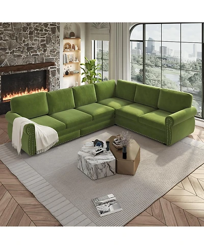 Streamdale Furniture 118" L-Shaped Pull-Out Sleeper Sofa with Chenille Fabric