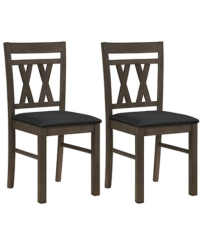 Sugift Modern Linen Style Upholstered Kitchen Chairs Set of 2 with X-Shaped Backrest Accents