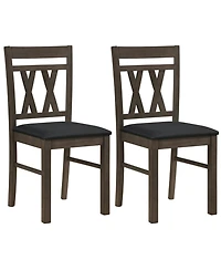 Sugift Modern Linen Style Upholstered Kitchen Chairs Set of 2 with X-Shaped Backrest Accents