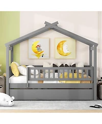 Streamdale Furniture Twin Size Wooden House Bed with Twin Size Trundle