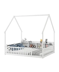 Streamdale Furniture Full House Floor Bed with Storage, Led Lights and Charging Station
