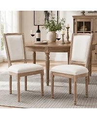 Streamdale Furniture Farmhouse Solid Wood Dining Chairs, Linen Seat, Set of 2