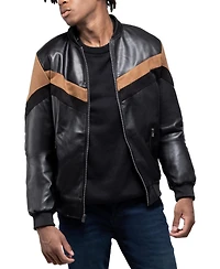 X-Ray Men's Shiny Polyurethane and Faux Suede Detailing with Shearling Lining Hooded Jacket